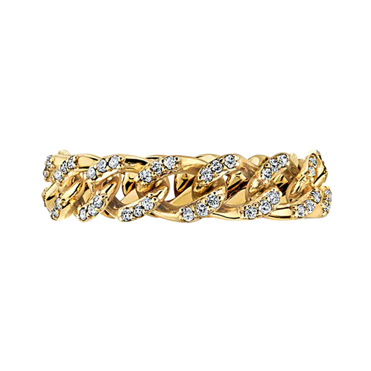 HomeChainsChain Rings14K Gold Chain Rings Classic Curb Chain Ring with Pave Set Natural Diamonds in 14K Yellow Gold (Sizes 5-10) (4.2 mm - 5.2 mm)