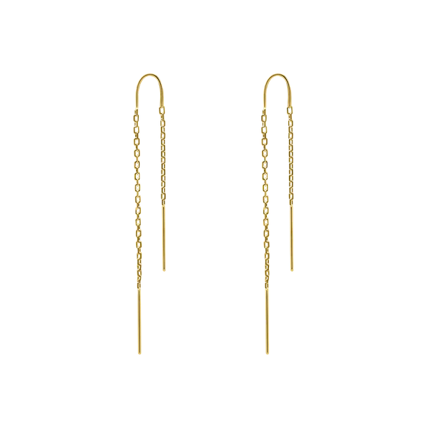 "Gold threader earrings in 14k solid yellow gold".