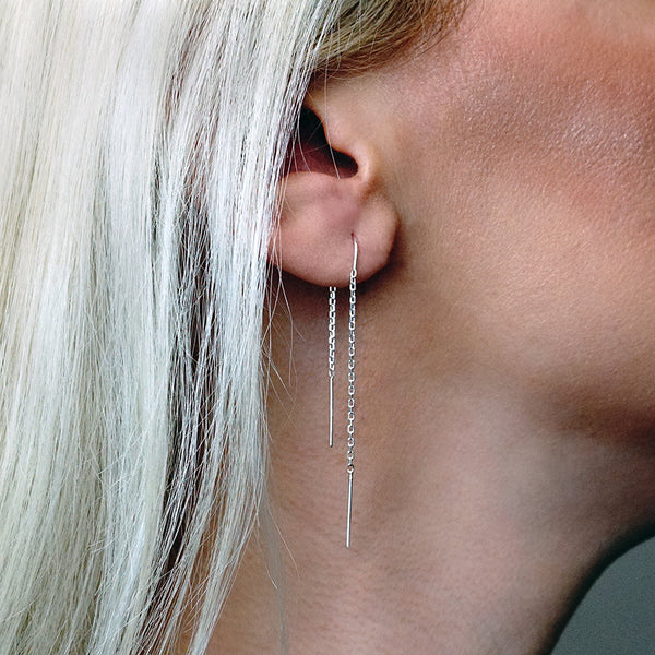 14K Solid Yellow Gold U-Shape Threader Earrings - 47mm