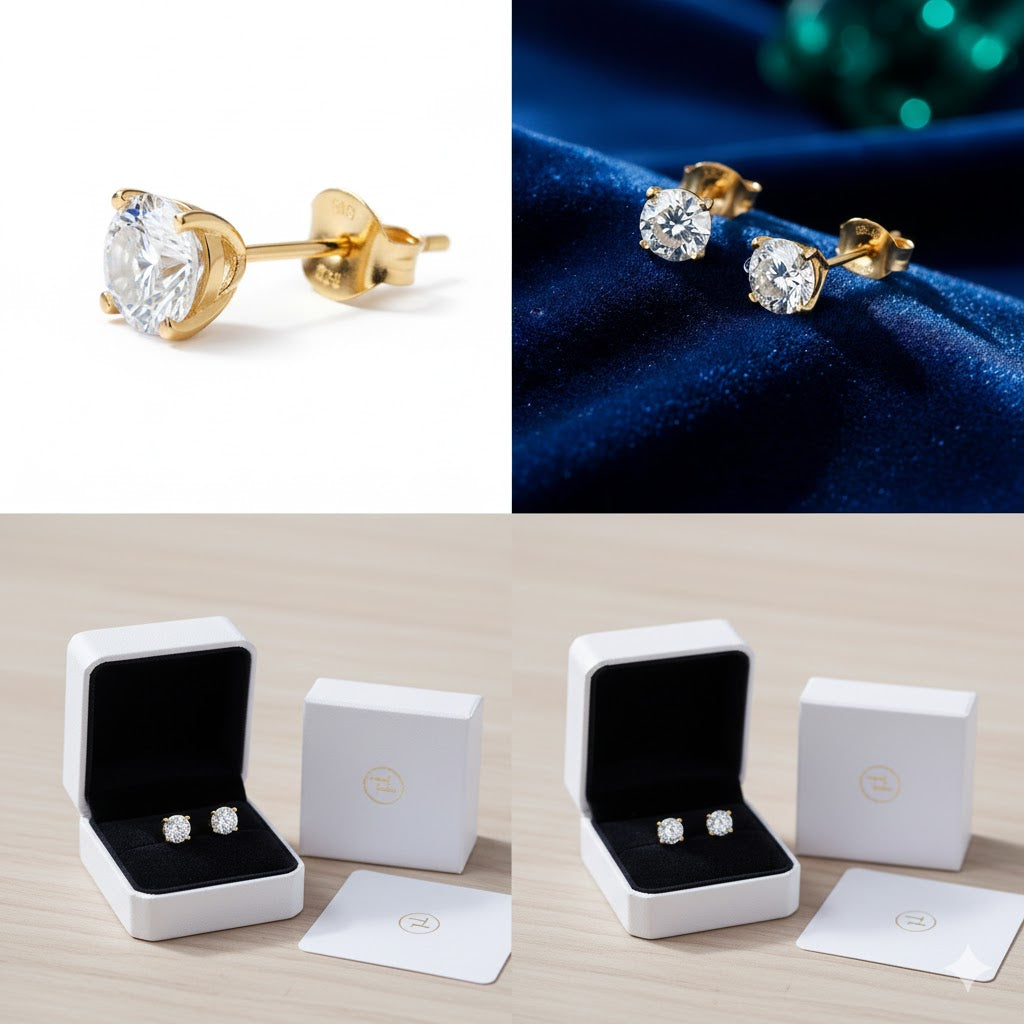 Round Three Prong Halo Earrings with Push Post