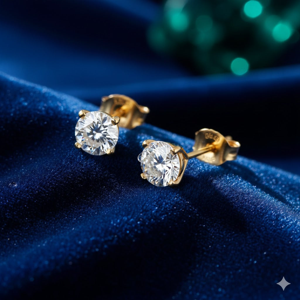 Round Three Prong Halo Earrings with Push Post